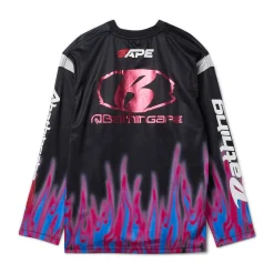 A Bathing Ape Flame Pattern Multilogo Relaxed Fit Football Jersey