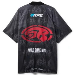 A Bathing Ape Flame Pattern Overall Print Half Zip Relax Fit Polo Shirt