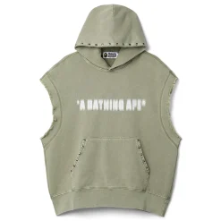 A Bathing Ape Studded Garment Dye Logo Sleeveless Pullover Hoodie