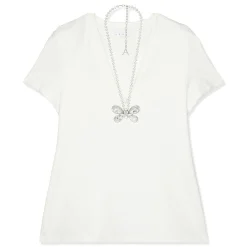AREA Crystal Butterfly V-Neck T-Shirt Dress