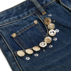 AREA Crystal Button Studded Slit Jean