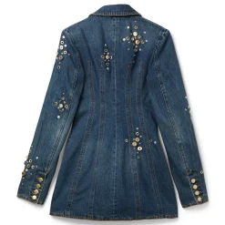 AREA Crystal Button Studded Blazer Dress