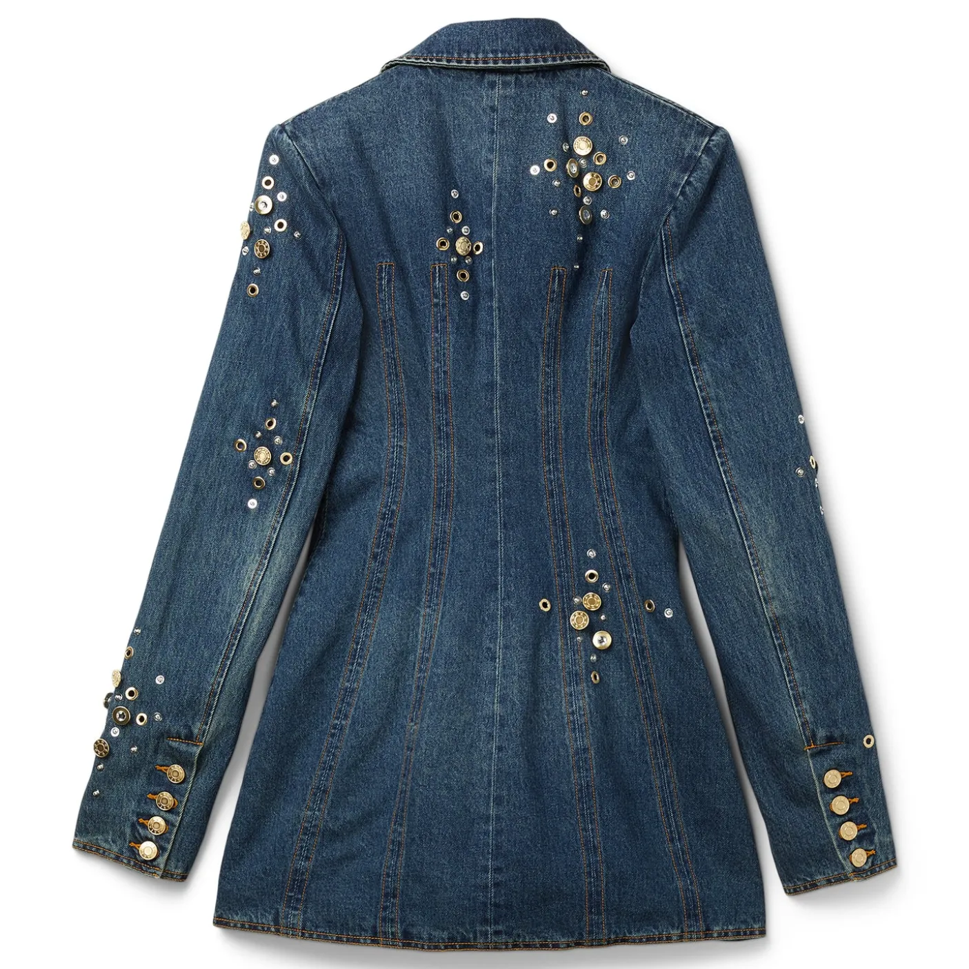 AREA Crystal Button Studded Blazer Dress