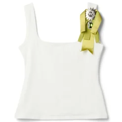 AREA Crystal Embellished Bow Tank Top