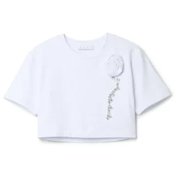 AREA Crystal Rosette Cropped T-Shirt