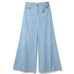 AREA Crystal Rosette Wide Leg Jean