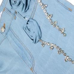 AREA Crystal Rosette Wide Leg Jean