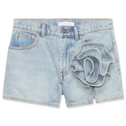 AREA Flower Applique Slit Denim Shorts