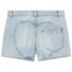 AREA Flower Applique Slit Denim Shorts