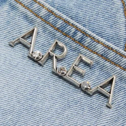 AREA Flower Applique Slit Denim Shorts