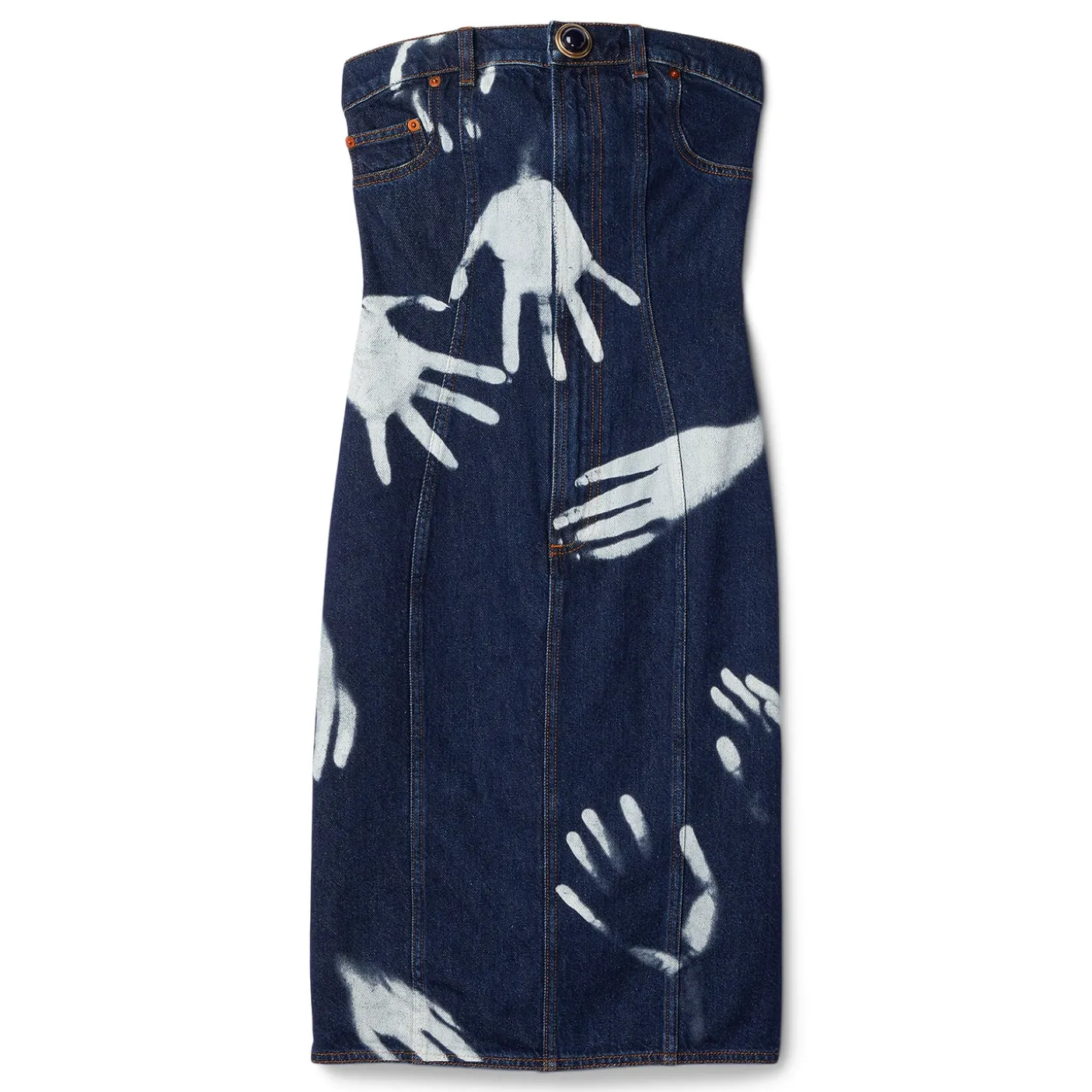 AREA Handprint Strapless Midi Dress