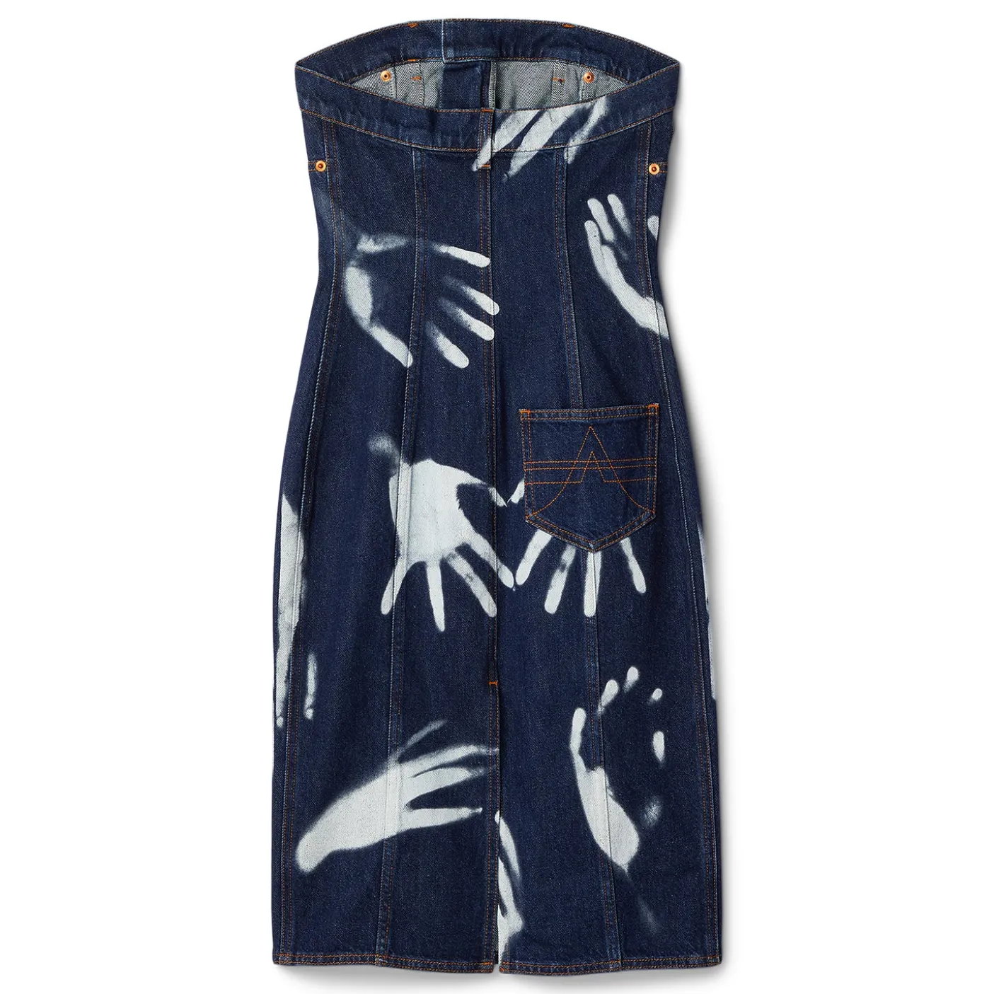 AREA Handprint Strapless Midi Dress