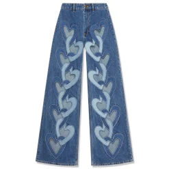 AREA Heart Cutout Wide Leg Jeans
