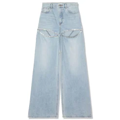 AREA Wide Leg Crystal Slit Jean