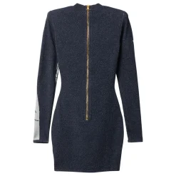 Balmain Body Motif Short Embroidered Bodycon Dress