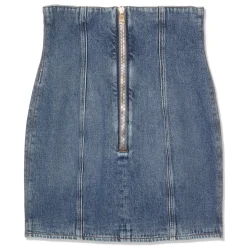 Balmain Buttoned Denim Tulip Short Skirt
