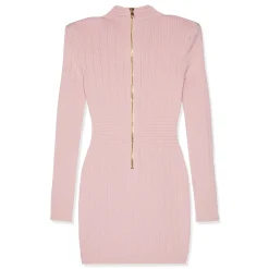 Balmain Buttoned Knit Long Sleeve Mini Dress