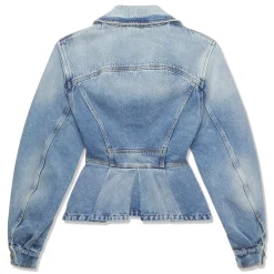 Balmain Buttoned Light Blue Ruffled Denim Jacket