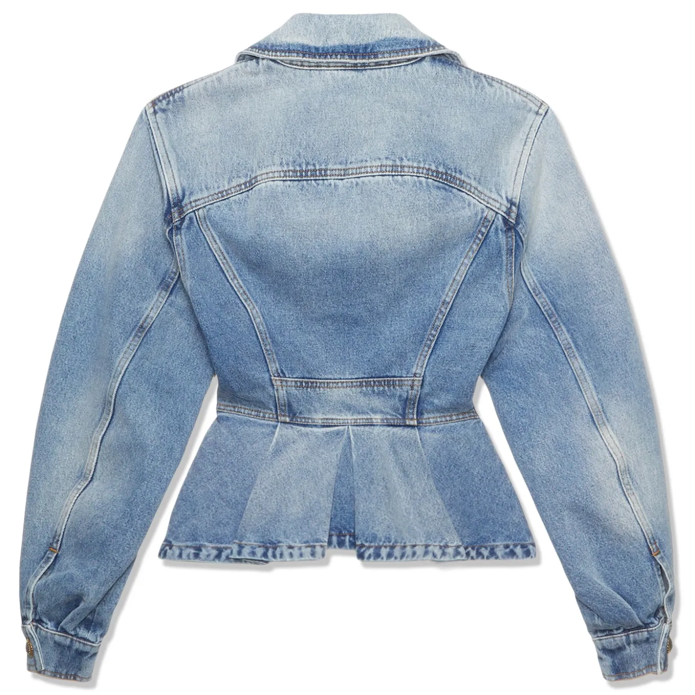 Balmain Buttoned Light Blue Ruffled Denim Jacket