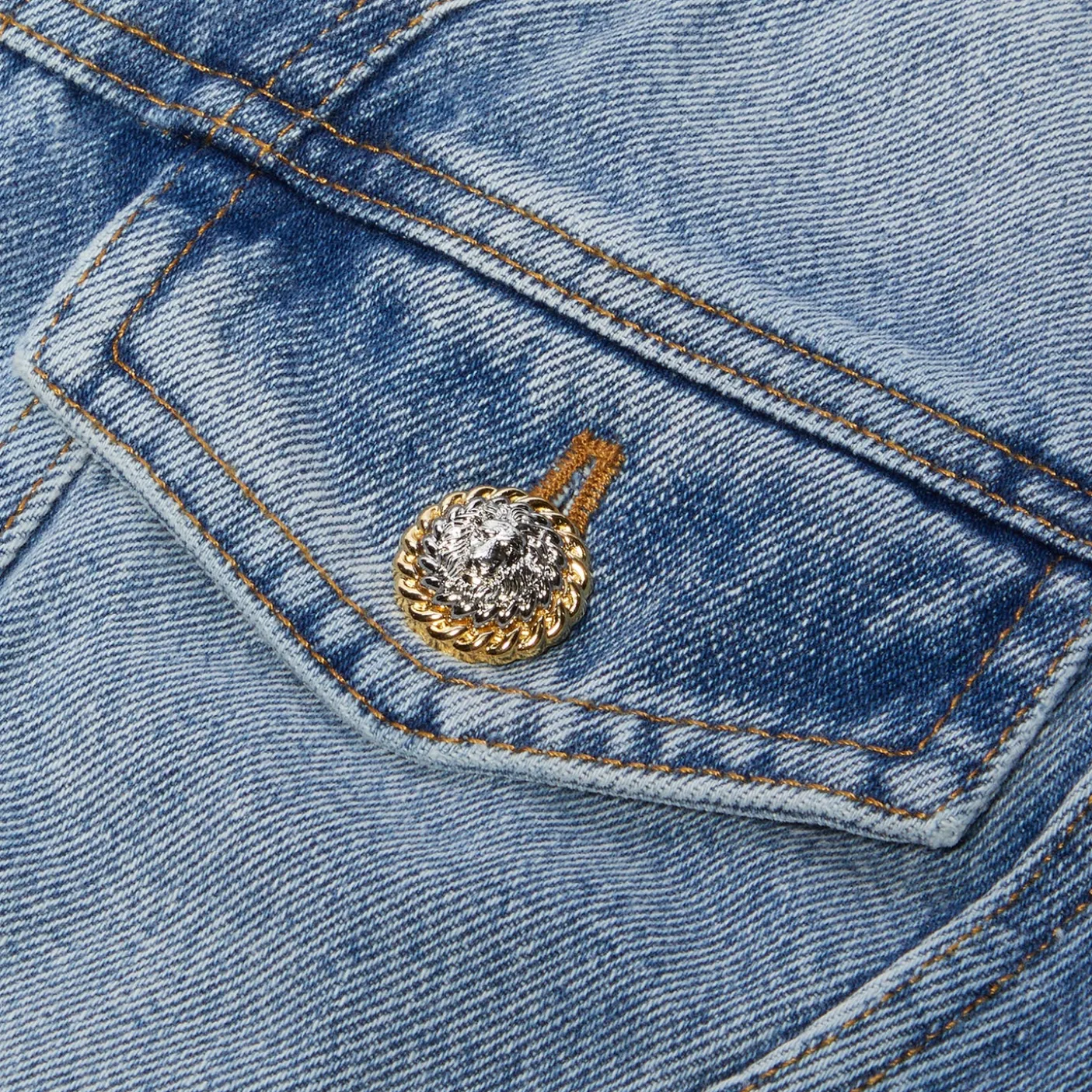 Balmain Buttoned Light Blue Ruffled Denim Jacket
