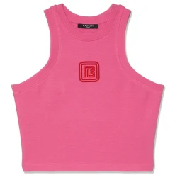 Balmain Cropped Retro PB Embroidered Tank Top