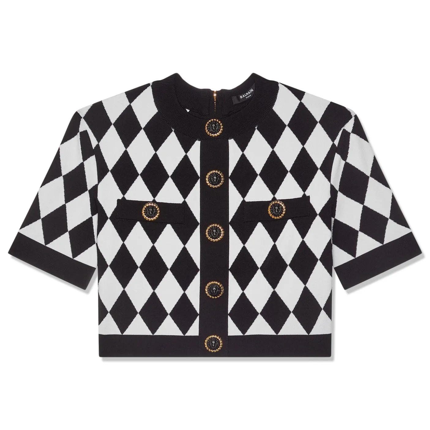 Balmain Diamond Jacquard Cropped Knit Top