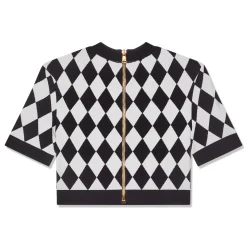 Balmain Diamond Jacquard Cropped Knit Top
