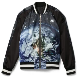 Balmain Earth & Stars Print Zipped Varsity Jacket