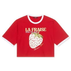Balmain Fraise Print Crop T-Shirt