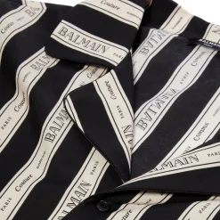 Balmain Logo Ribbon Jacquard Short Sleeve Shirt