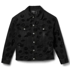 Balmain Monogram & Flock Kiss Denim Jacket