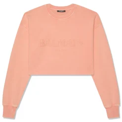 Balmain Vintage Logo Embroidery Cropped Sweatshirt