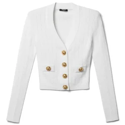 Balmain V-Neck Cropped Knit Cardigan