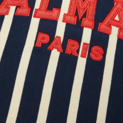 Balmain Womens Baseball Boat Neck Crop T-Shirt