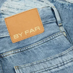BY FAR D Denim Wide Trouser Stone Wash Distressed Cotton