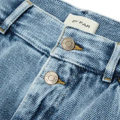BY FAR D Denim Wide Trouser Stone Wash Distressed Cotton
