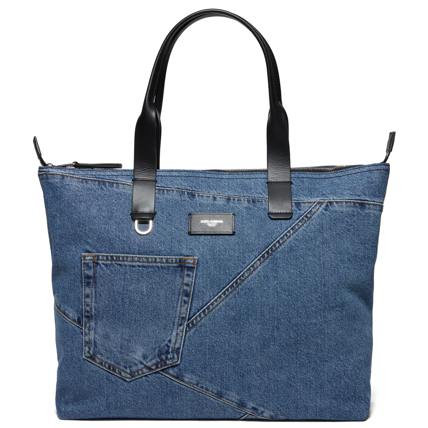 Dolce & Gabbana Patchwork Denim Medium Shopper Tote Bag