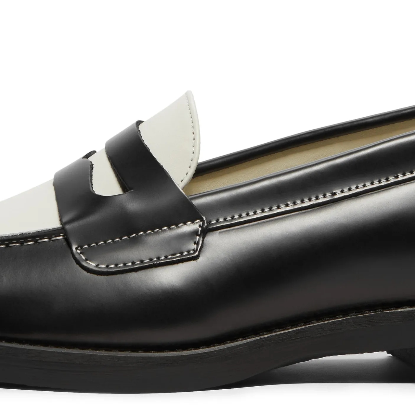 DUKE + DEXTER Wilde Black White Penny Loafer Womens