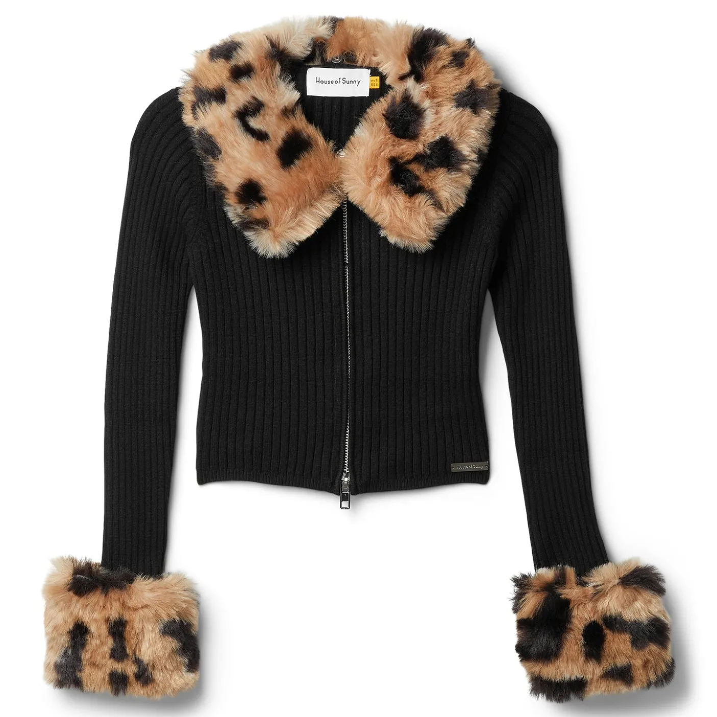 House of Sunny Peggy Faux-Fur-Collar Knitted Cardigan
