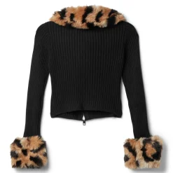 House of Sunny Peggy Faux-Fur-Collar Knitted Cardigan