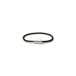 Le Gramme 5g polished sterling silver and polyester nato cable bracelet