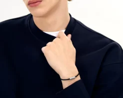 Le Gramme 5g polished sterling silver and polyester nato cable bracelet