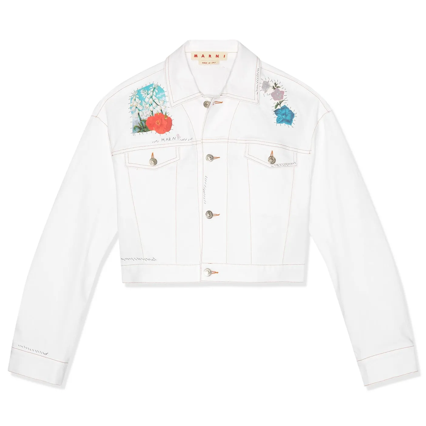 MARNI Flower Patch Cropped Denim Jacket