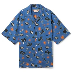 MARNI Wolves Ravens and Doves Print Poplin Bowling Shirt