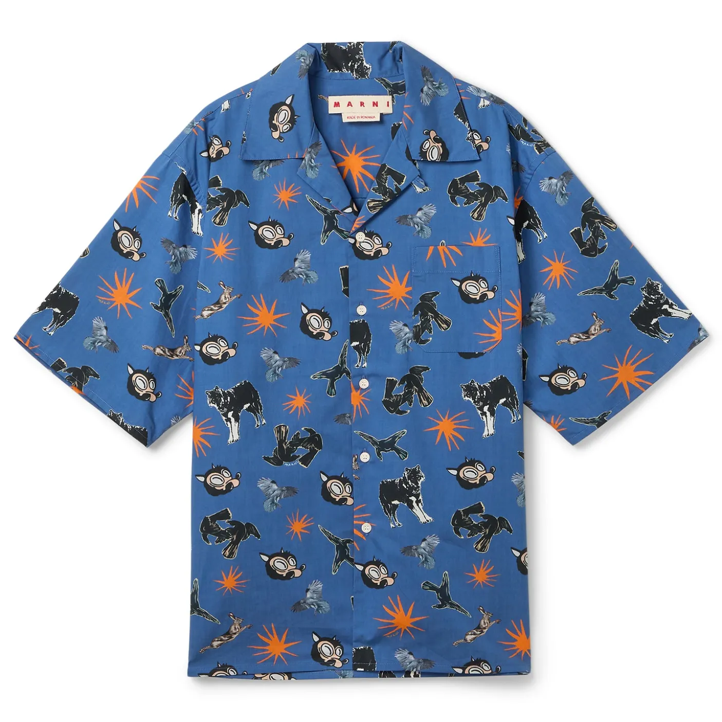 MARNI Wolves Ravens and Doves Print Poplin Bowling Shirt