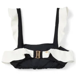 PatBO Merian Knit Flutter Color Block Bikini Top