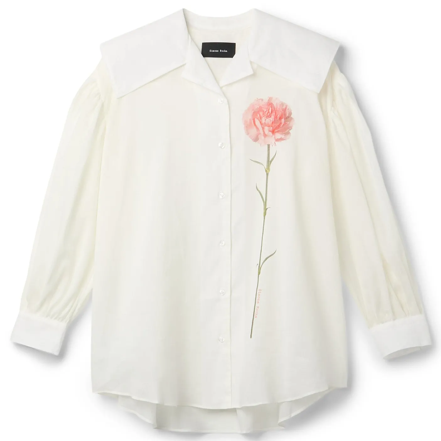 Simone Rocha Carnation Print Sailor Collar Puff Sleeve Shirt